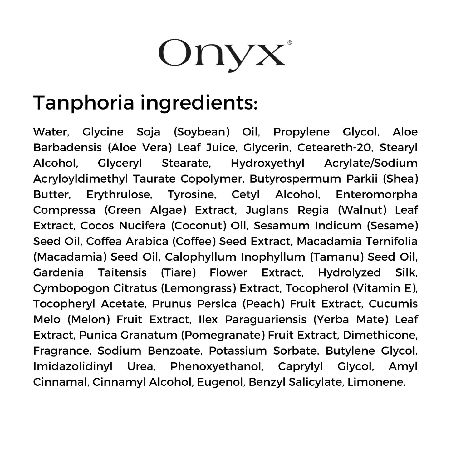 Tanning bronzer - ingredients list